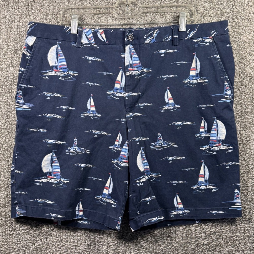IZOD Saltwater Stretch Shorts Sailboat Print Chino Nautical Navy Blue Mens 40
